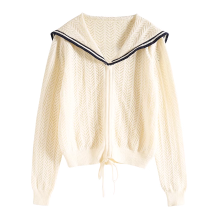 Mixblu麦斯兰专柜正品清纯镂空水手领长袖针织毛衫女春秋WX201004