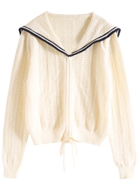 Mixblu麦斯兰专柜正品清纯镂空水手领长袖针织毛衫女春秋WX201004