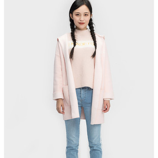 艾格伊品专柜正品休闲无扣连帽加厚针织开衫春秋外套女 8E0216029