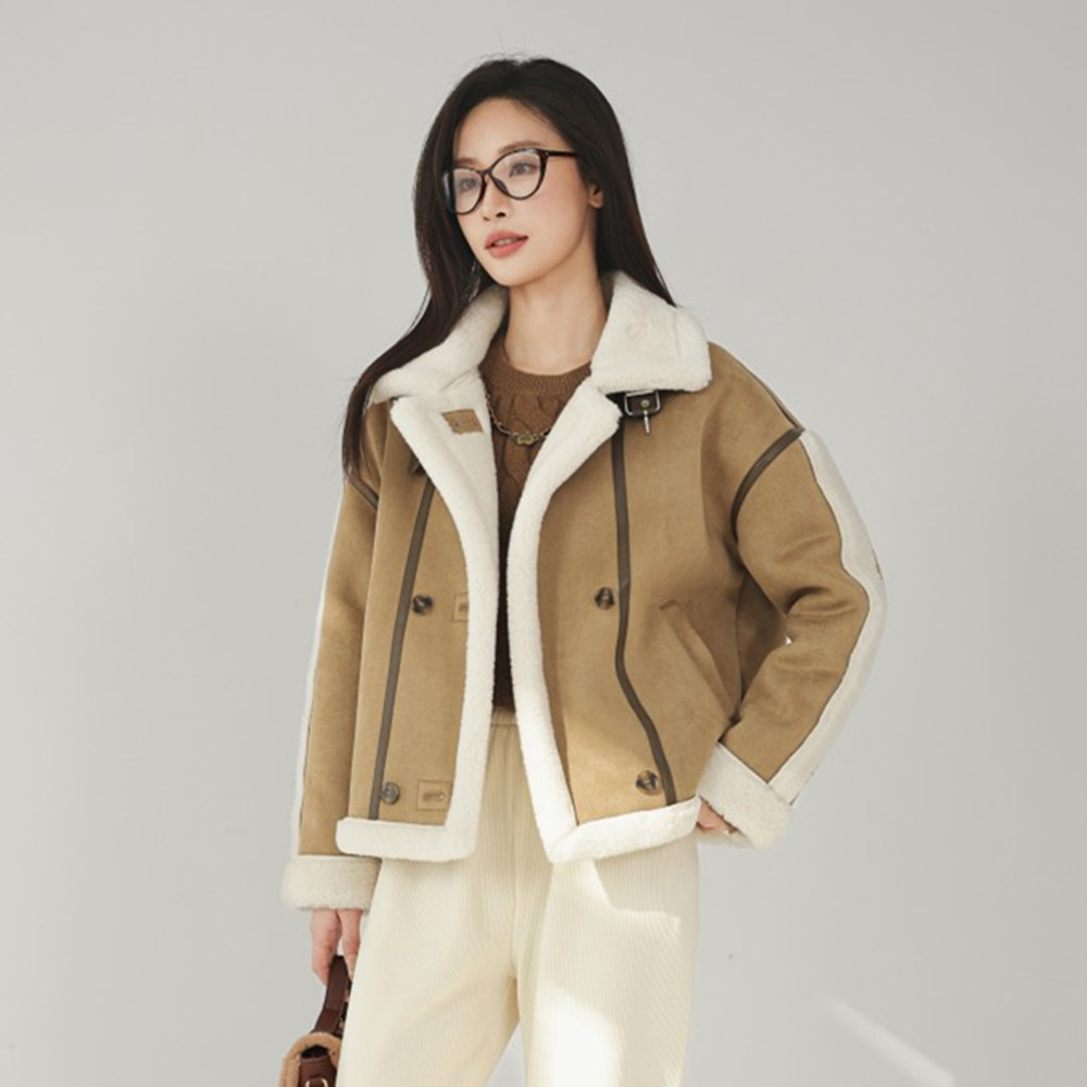 Mixblu麦斯兰专柜正品休闲翻领内加绒宽松厚外套女春秋冬WW124202