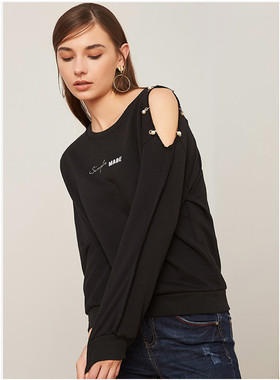 拉系列专柜正品个性露肩长袖宽松卫衣女春秋外套10018182无装饰珠