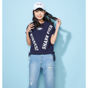 艾格伊品休闲显瘦短袖荷叶边82%棉质卫衣女T恤春夏 8E0328182
