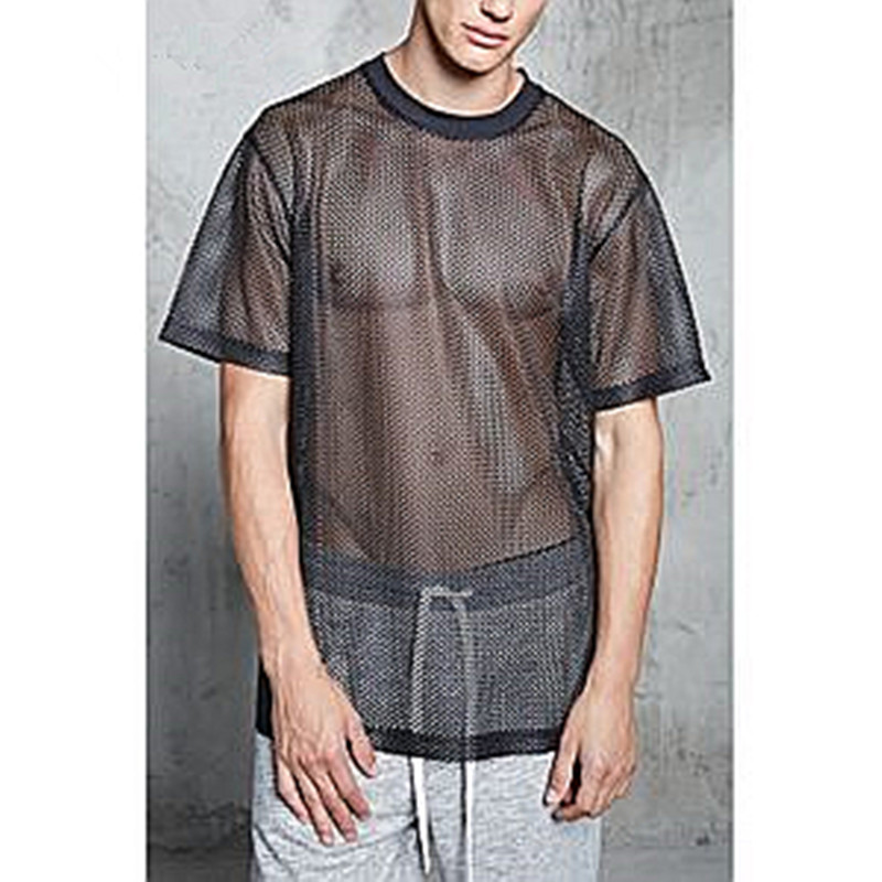 F21系列专柜正品B-5-13-2-2透视网纹圆领短袖T恤男092606