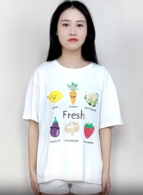 cache专柜正品百搭卡通圆领短袖宽松落肩大白T恤女夏 7669004