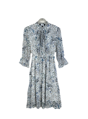 拉系专柜正品清纯森女印花木耳边蝴蝶结雪纺连衣裙春秋夏2T001032