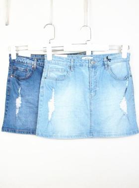 F21专柜正品休闲潮酷破洞棉质牛仔短裙一步裹身裙半身裙夏 201359
