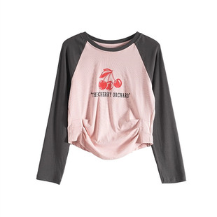 Mixblu麦斯兰专柜正品可爱圆领插件褶皱棉长袖T恤女春秋BX802010