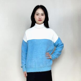 cache专柜休闲圆领长袖拼色宽松秋冬春毛衣针织女 8527017