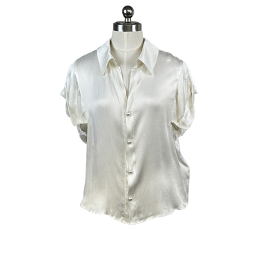 拉系列专柜正品通勤蝴蝶结天丝翻领短袖短款白衬衫女夏2L000578