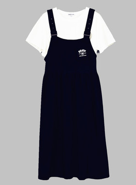 cache正品学生圆领短袖白T恤背带长裙棉质两件套连衣裙夏 7354001