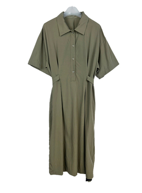 Mixblu麦斯兰专柜正品通勤翻领短袖收腰过膝长裙连衣裙夏BX727011