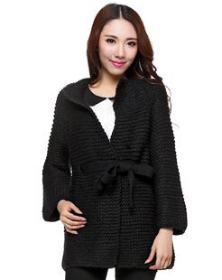 艾格淘特正品羊毛混纺粗棒针宽松春秋外套毛衣女 130216072无腰带