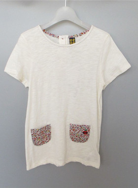 C系列童装专柜正品A-18-3-2-1田园圆领短袖拼接夏女童T恤C741T201