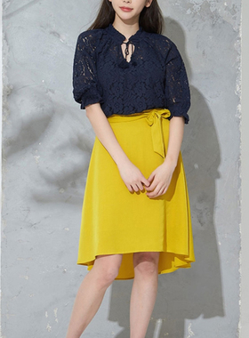 艾格伊品正品C-1-3-2-1下摆松紧腰绑带雪纺中裙半身裙 8E0219005