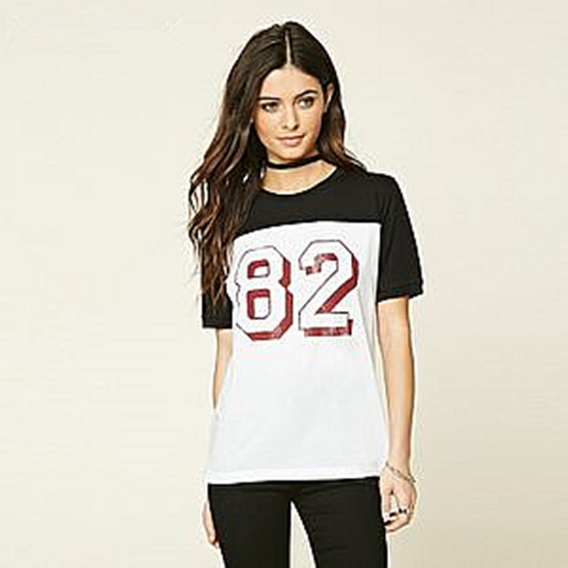 拼色薄棉质女休闲圆领短袖T恤女