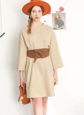 拉系专柜正品知性廓形搞笑圆领腰封仿薄中长款外套女春秋60006119