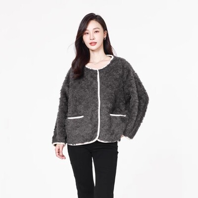 Mixblu麦斯兰专柜正品女装可爱长毛圆领冬款短外套女春秋WXA24616