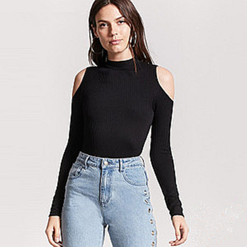 专柜正品半高领露肩长袖T恤