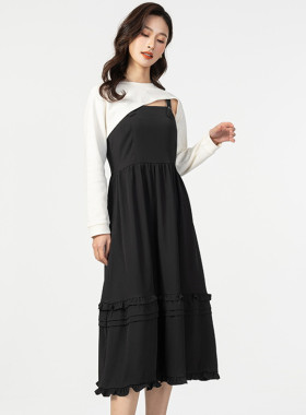 Mixblu麦斯兰专柜正品短款针织衫吊带连衣长裙两件套装女BX333005