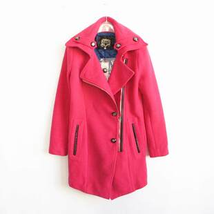 130834012 斜拉链大衣毛呢外套 艾格伊品正品 翻领中长款