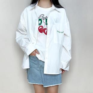 cache专柜正品百搭纯色宽松圆下摆白衬衫女防晒衣22508040002