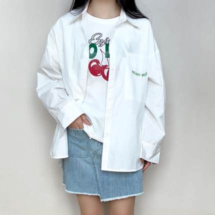 cache专柜正品百搭纯色宽松圆下摆白衬衫女防晒衣22508040002