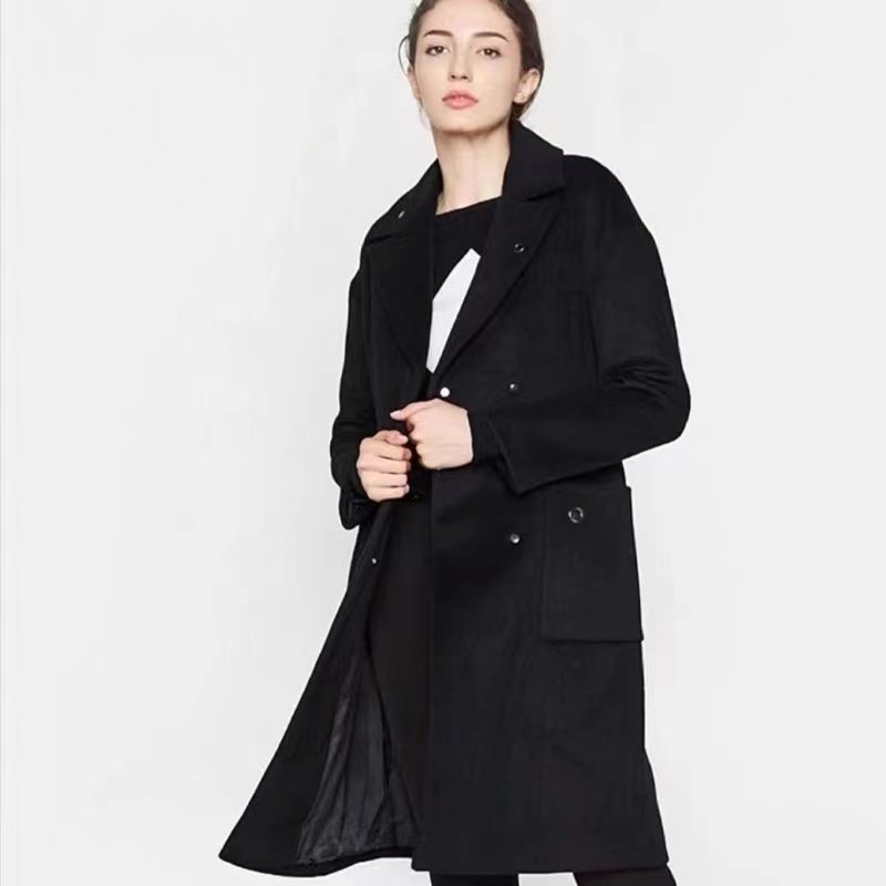 艾格伊品专柜正品西装领长款52%羊毛大衣毛呢秋冬外套女8A0134116