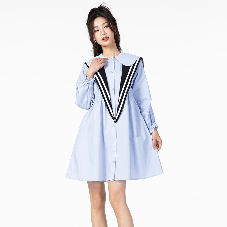 Mixblu麦斯兰专柜正品可爱学院风娃娃领长袖连衣裙春BX327002图片