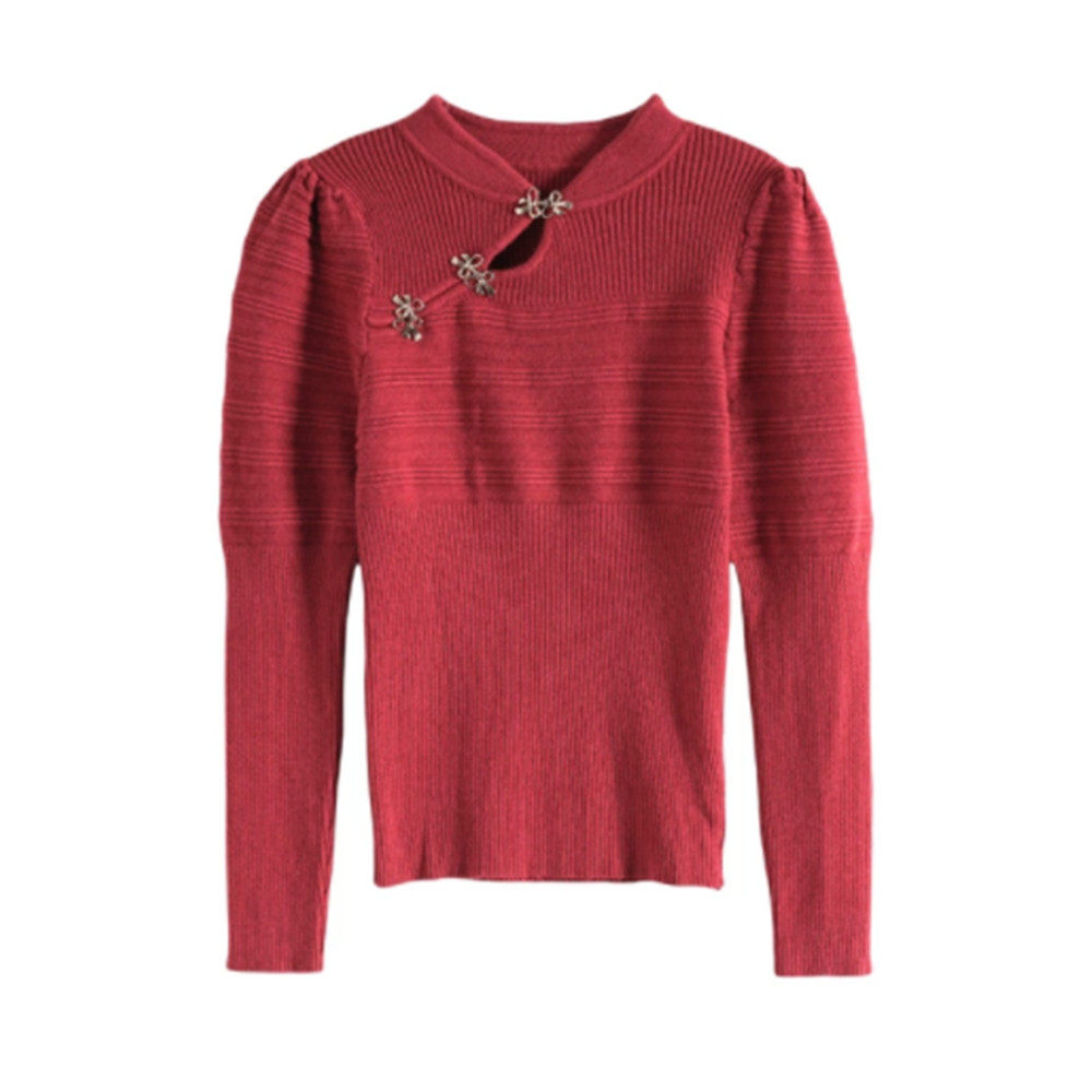 Mixblu麦斯兰专柜正品中国风纯色修身针织衫毛衣女春秋WXB61944