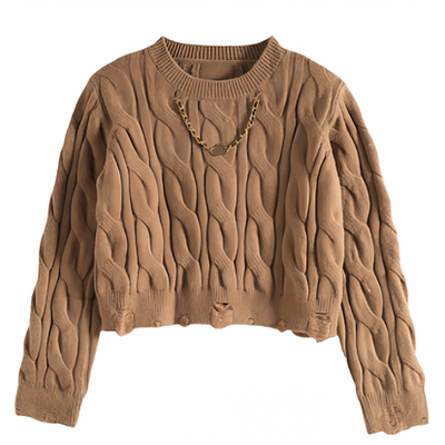 Mixblu麦斯兰专柜正品美拉德圆领麻花纹宽松毛衣针织衫女BW161610