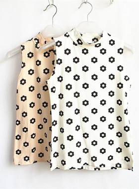 好俪姿honeys专柜正品可爱印花半高领96%棉质无袖背心女648111245