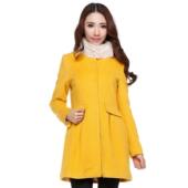 特价 艾格伊品圆领中长款 蝴蝶结51%毛呢外套大衣女130234208无毛领