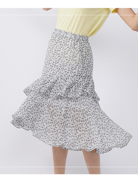 cache专柜正品淑女松紧腰荷叶边过膝雪纺长裙半身裙夏 9240044