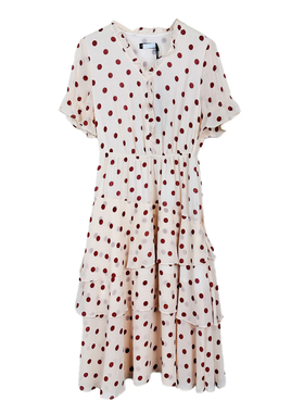 拉系专柜正品复古法式花边V领短袖三层蛋糕裙雪纺连衣裙 10022388