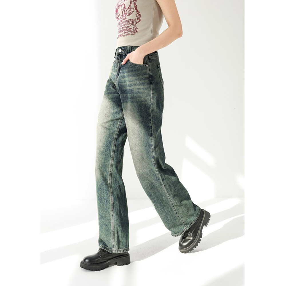 Mixblu麦斯兰专柜正品休闲中腰做旧直筒牛仔裤长裤女春秋WW129076