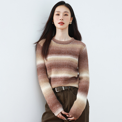 Mixblu麦斯兰专柜正品休闲渐变色圆领短款针织衫女春秋冬BXA61199