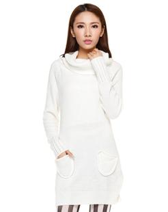 针织毛衣女130217246 修身 微瑕 唯美纯色大翻领中长款 艾格淘特正品