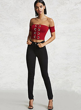 F21专柜正品百搭小清新中腰71%棉铅笔裤女裤长裤春秋夏 113055