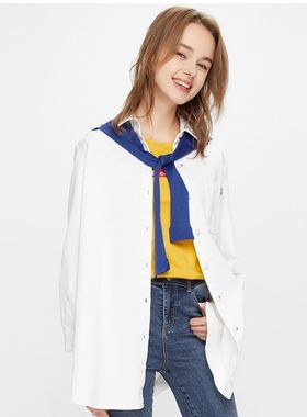 cache正品纯棉长袖宽松白衬衫高克重春秋外套女 9419033送披肩
