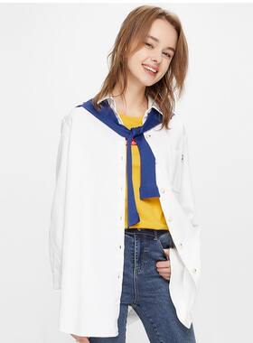cache正品纯棉长袖宽松白衬衫高克重春秋外套女 9419033送披肩