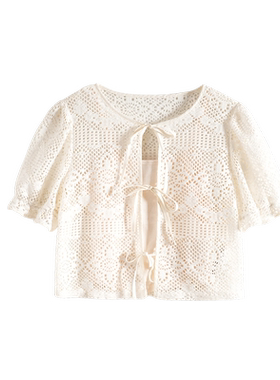 Mixblu麦斯兰专柜正品女士清新镂空圆领短袖开衫两件套夏WX63301A