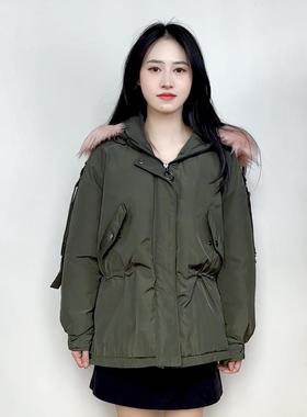 cache专柜正品休闲连帽大毛条显瘦收腰加厚秋冬棉衣棉服女8835002