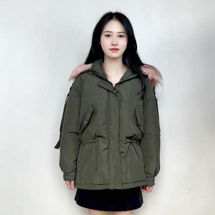 cache专柜正品休闲连帽大毛条显瘦收腰加厚秋冬棉衣棉服女8835002