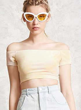 F21专柜正品A18-1-3-1短袖彩色短款丝绒T恤女 322249