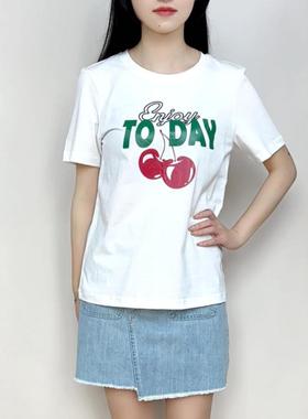 cache专柜正品百搭休闲卡通圆领短袖白T恤衫夏上衣女 7669001