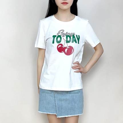 cache专柜正品百搭休闲卡通圆领短袖白T恤衫夏上衣女 7669001
