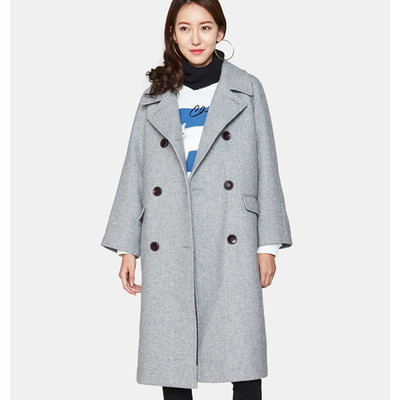 艾格毛呢过膝长款46%羊毛大衣女