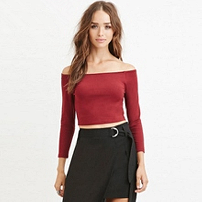 一字领七分袖95%棉女T恤