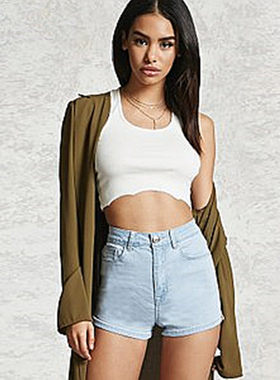 F21正品B3-6-3-1高腰开叉A字牛仔短裤牛仔裤女086022