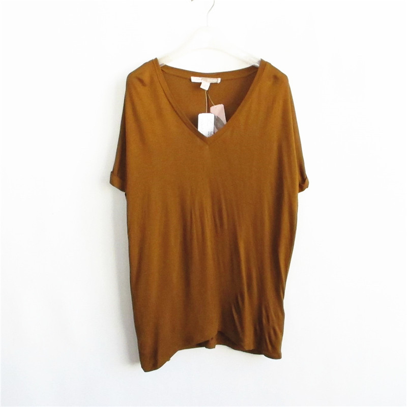 F21正品A-15-4-2-2纯色V领宽松显瘦夏女T恤200203
